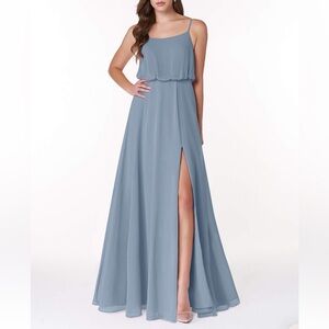 Azazie size 8 dusty blue chiffon floor-length dress